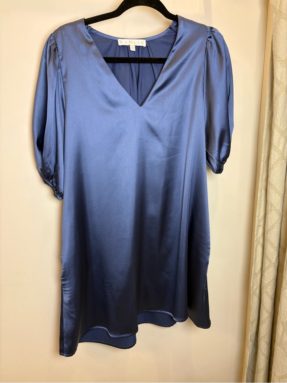 EUC Karlie Silky Satin Blue V Neck Dress